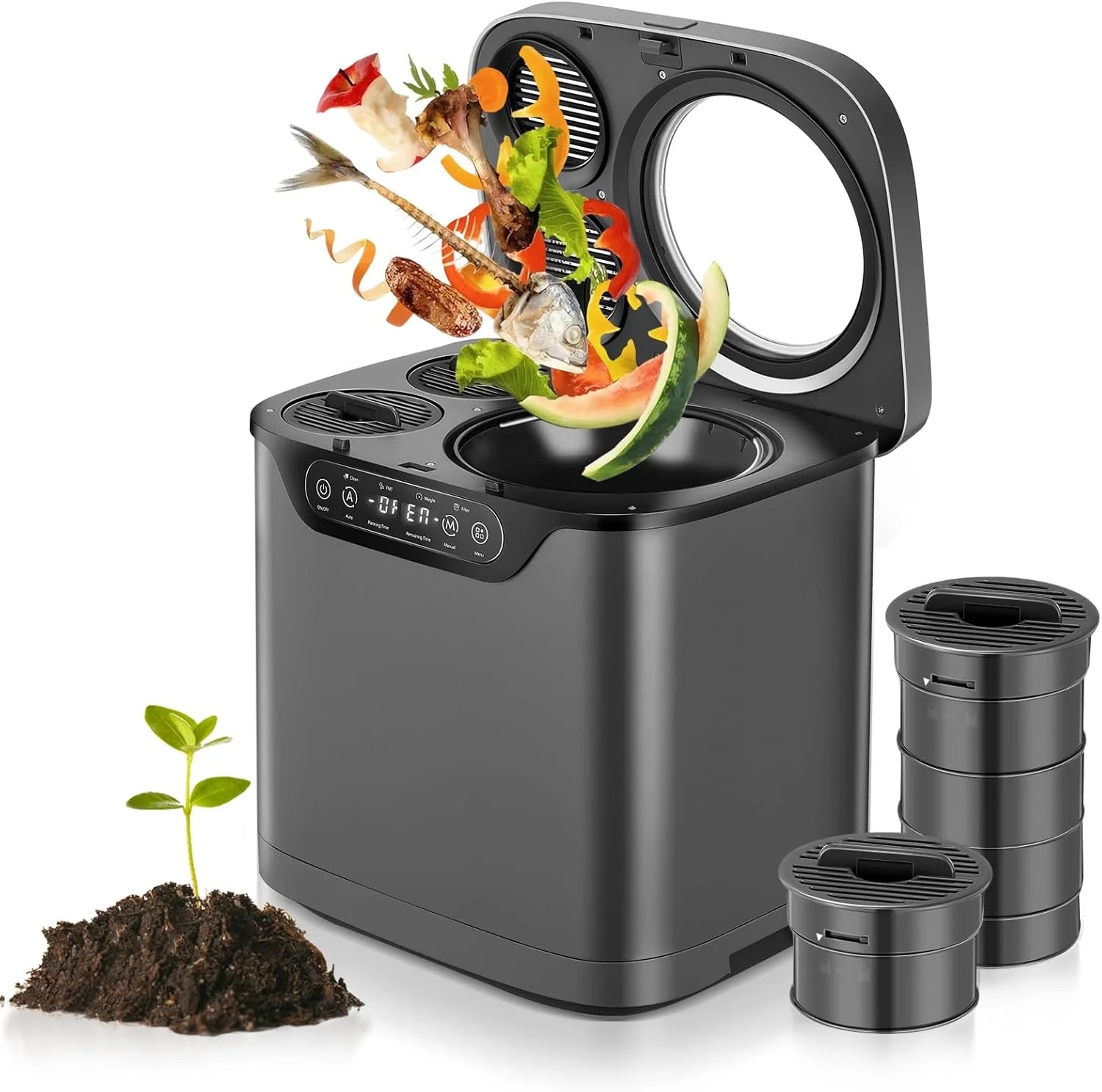 4 L Electric Composter for Kitchen, Countertop Compost Bin Indoor with Visible Window, LED Display