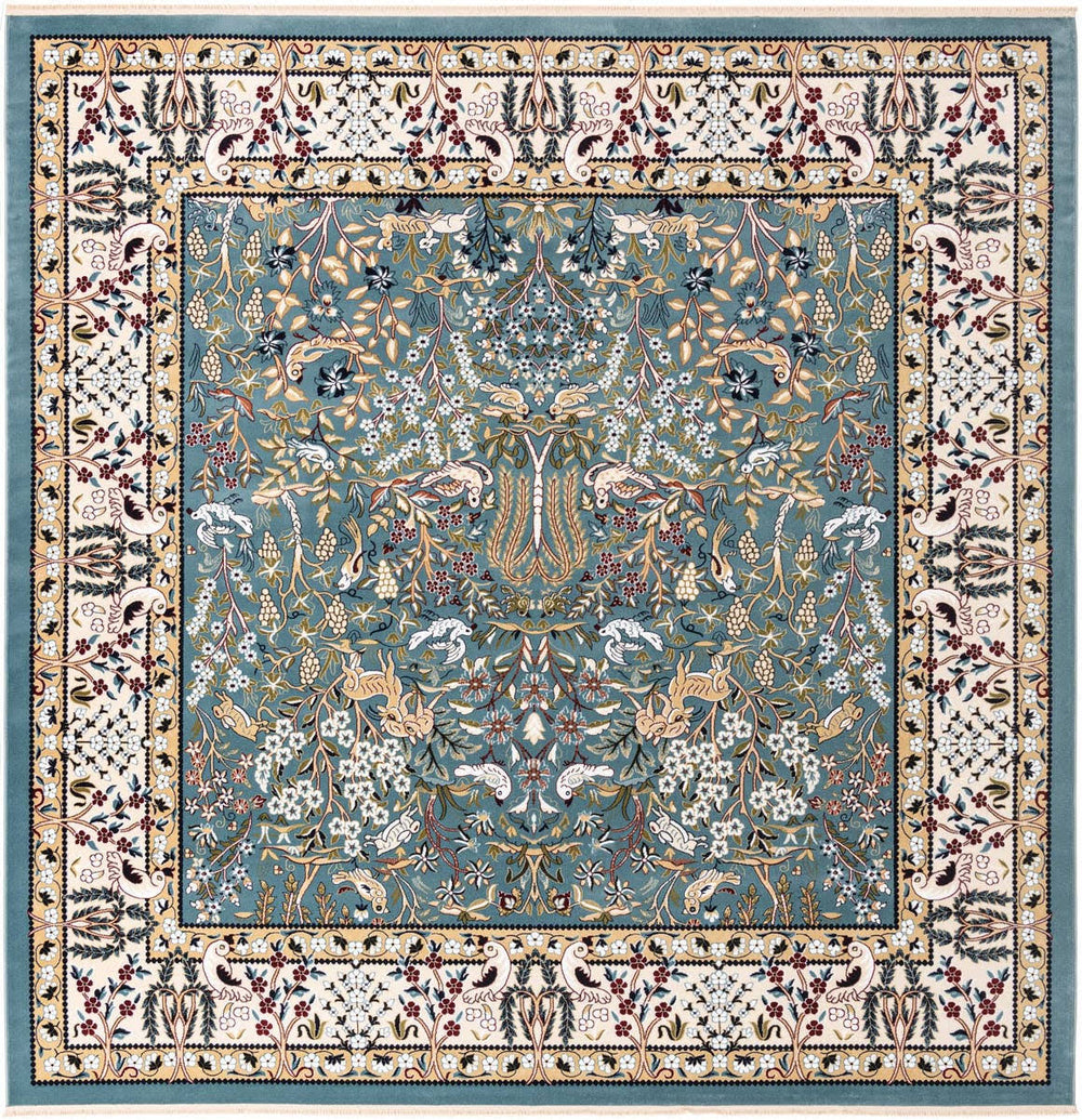 Rugs Nain Design 10 ft Square Blue Floral Area Rug